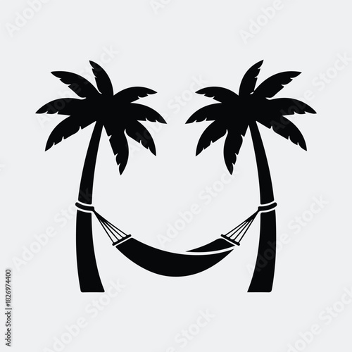 Silhouette hammock hung between palm trees relaxation vacation vector illustration
