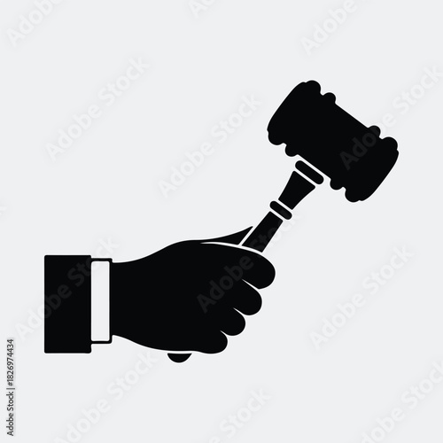 Silhouette hand holding gavel judges court justice vector illustration