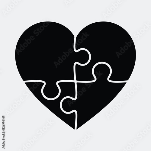 Silhouette Heart made of jigsaw puzzle pieces vector illustration