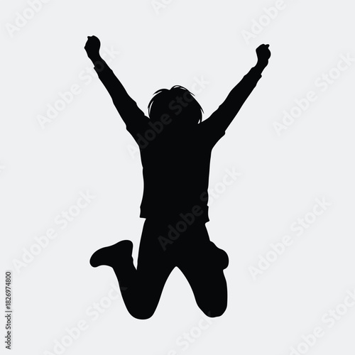 Silhouette of jumping girl with arms raised up vector illustration