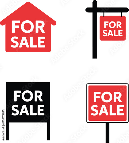 Set of Four For Sale Real Estate Signs and Icons