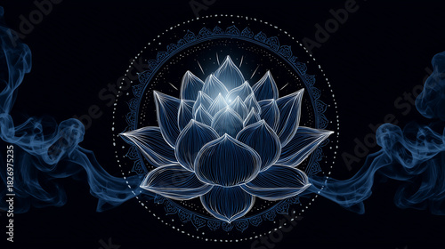 ajna sixth chakra indigo blue third eye chakra illustration emitting foggy energy and light	