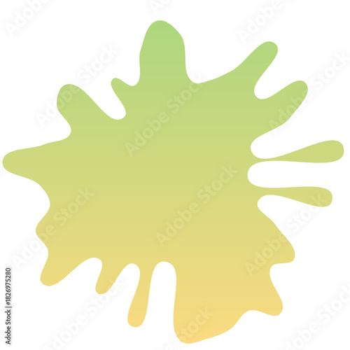 A green and yellow splatter of paint on a white background. The splatter is large and has a lot of texture