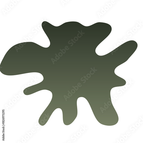 A green and gray splatter of paint on a white background. The splatter is large and has a lot of texture
