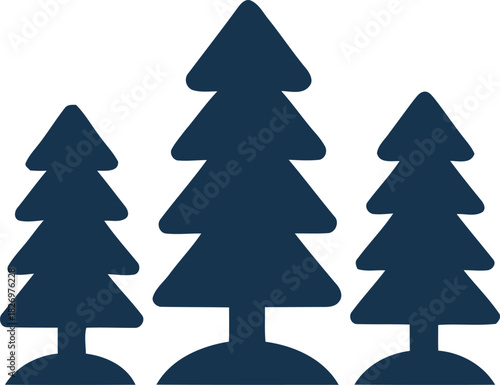 Three evergreen trees silhouette on white background for forest or nature icon