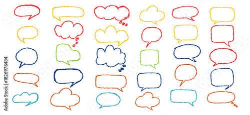 Crayon Speech Bubble Set, Hand drown  Colorful Design bundle. 