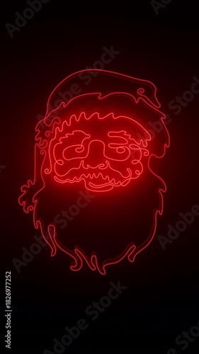 Red Neon Christmas Santa Claus. Vertical Christmas looping animation background. 3d rendering not AI
