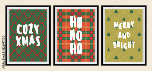 A collection of Christmas greeting cards with whimsical holiday ornaments.