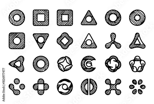 Grid Layout Minimalist Line Art Icons Set