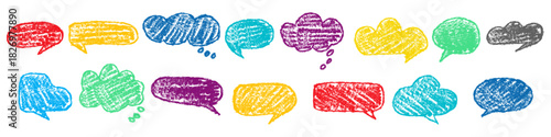 Speech Bubble design set, Hand drawn with crayon effect creative storytelling, posters, presentations, stickers, scrapbooking, and whimsical graphic projects.