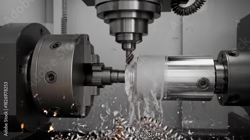 Precision Metalworking Drill Creating Sparks in Engineering Workshop