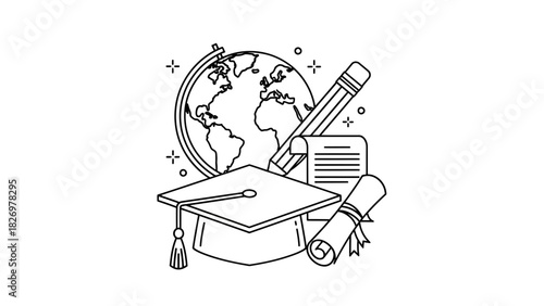 Education graduation globe pencil diploma knowledge learning academic achievement success study