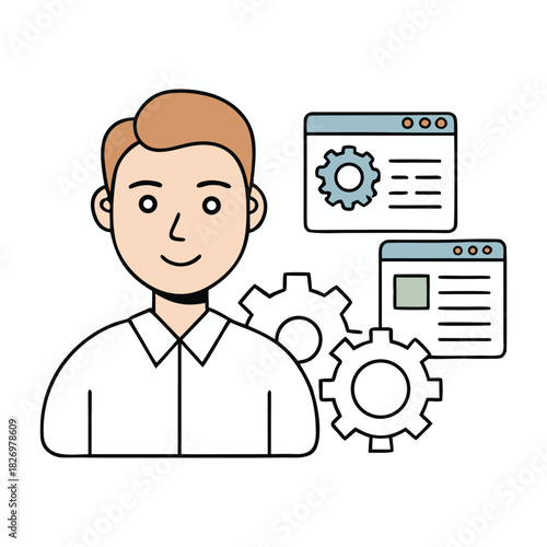 A software engineer concept featuring coding screens, digital tools, and abstract tech elements symbolizing innovation, problem-solving, and modern software development.”