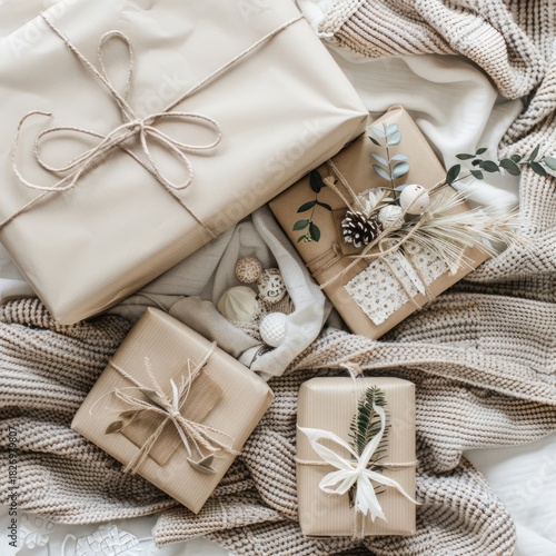 Christmas gifts Flat Lay Mockup
