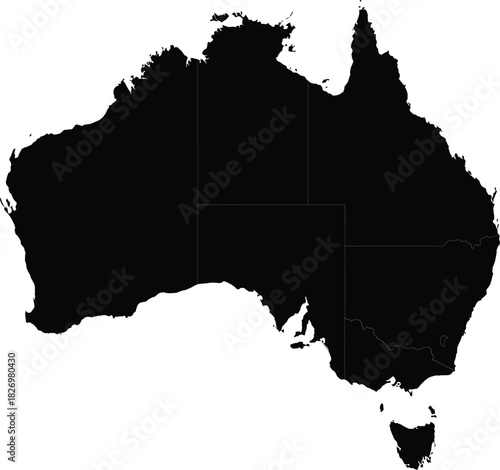 Australia map silhouette vector illustration of the continent isolated on a white background for infographic and design element