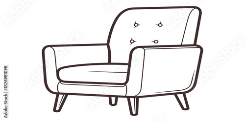 Elegant armchair with tufted backrest depicted in a bold line art style. A simple vector icon of classic furniture for interior design concepts