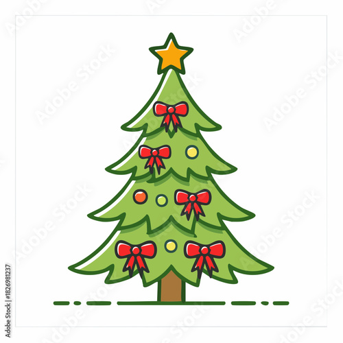 Christmas Tree Delight: A festive Christmas tree adorned with ornaments, bows, and a shining star on top, evoking the warmth and cheer of the holiday season.