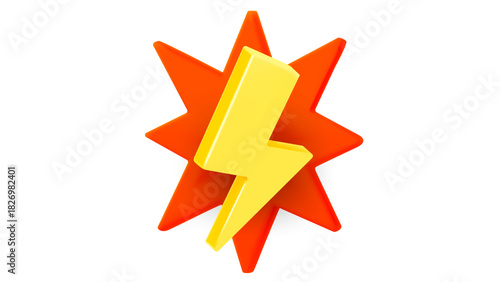 Yellow thunderbolt isolated on white background. 3d vector illustration