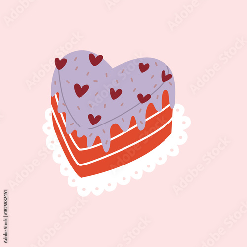 Heart Shaped Cake with Cute Icing Illustration