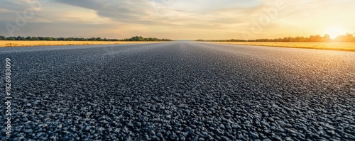 Smooth Asphalt Road Under Sunset Sky with Vibrant Clouds