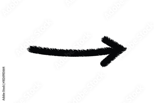 A simple black arrow pointing to the right on a white background with rough edges and textured appearance
