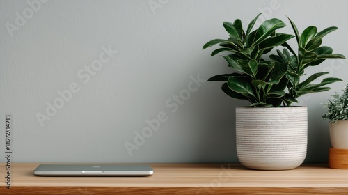 Minimalist Workspace with Plants and Modern Technology
