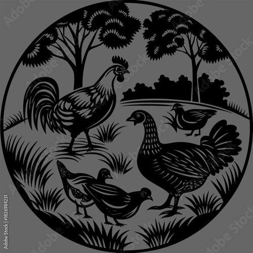  Closeup shot of a hen sitting on the grass with its chicken