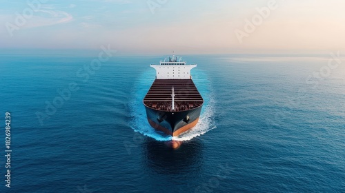Large Cargo Ship Sailing Over Calm Blue Ocean Waters