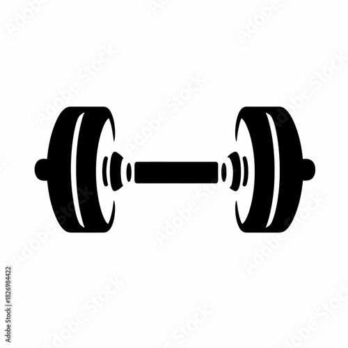 Black and white dumbbell icon flat minimalist vector design weightlifting fitness equipment strength training gym symbol isolated on white background
