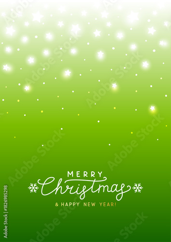 Starry sparkles on green background for Merry Christmas and New Year greeting card design