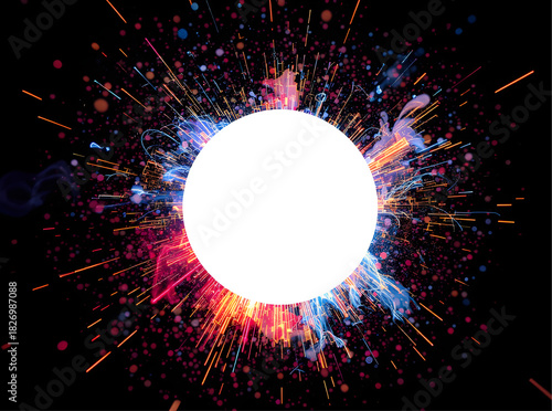 Fireworks Burst Ring with White Circular Copy Space Center