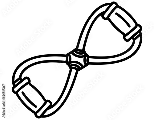 Figure 8 resistance band for fitness workout hand drawn vector illustration. Black and white chest expander rubber tube sketch isolated on white background.