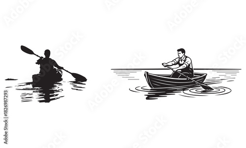 Nautical Adventure Silhouettes Vector Bundle: Pirate Ships, Lighthouse, Kayaking, and Boat Decals