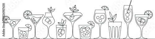 A delightful line-up of refreshing cocktails, each garnished and ready to be enjoyed