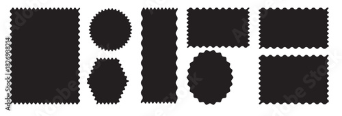 Zig zag wavy edge rectangle frame or border shapes set. jagged geometric rectangular. Set of frames with zigzag edge, scallop edge shape. black color frame.