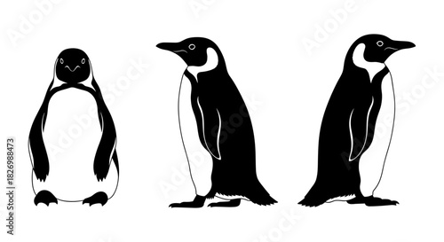 Penguin silhouette collection: cute black and white wildlife designs