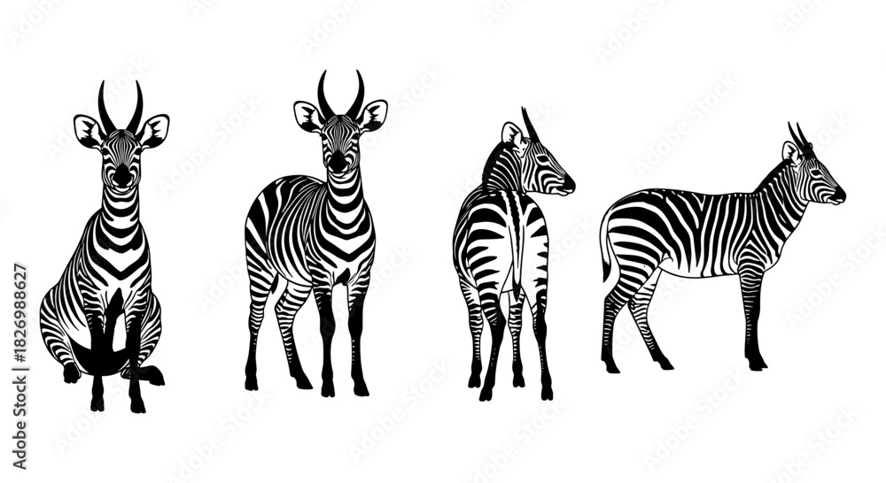 Obraz premium Animal silhouette collection featuring zebra and antelope in bold black and white