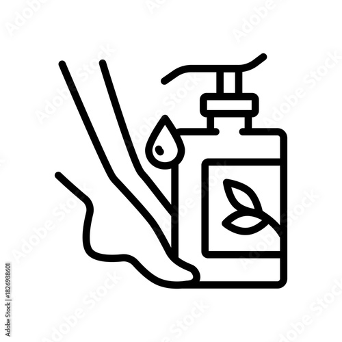 Foot cream, Foot hygiene, Healthy feet, Foot treatment, Podiatrist, Podiatry icons, Pedicure, Massage foot outline icon. Outline vector illustration.