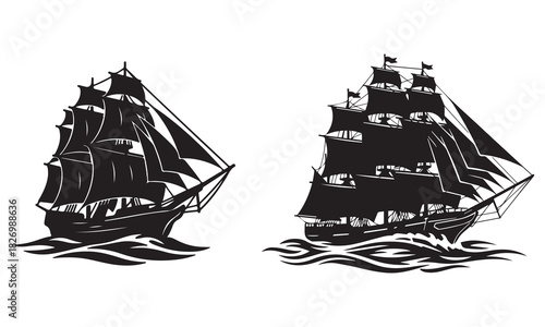 Nautical Adventure Silhouettes Vector Bundle: Pirate Ships, Lighthouse, Kayaking, and Boat Decals