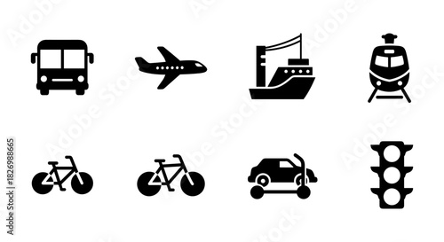 Silhouette icons of various transportation modes for seamless design integration