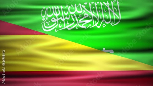 Spain and saudi arabia flag fusion video 4K
