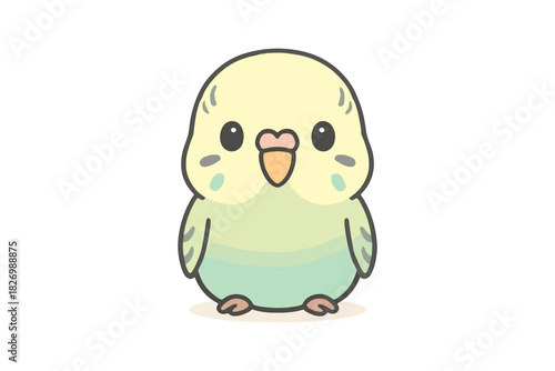Cute cartoon budgie bird character in soft pastel colors on white background