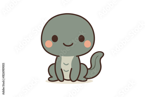 Cute kawaii dinosaur with cheeks and smiling face on white background