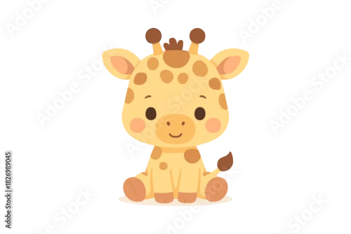 Fototapeta Cute cartoon giraffe with large eyes and spots on white background