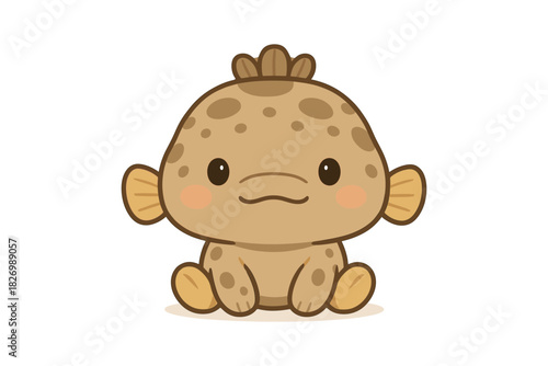 Cute cartoon axolotl character with spotted skin on a white background