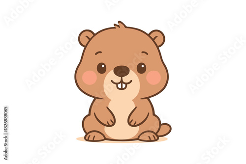 Adorable cartoon groundhog character with cute expression on white background