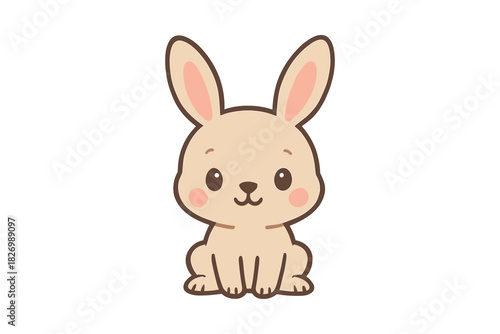 Cute kawaii bunny character with big ears and blush cheeks on white background