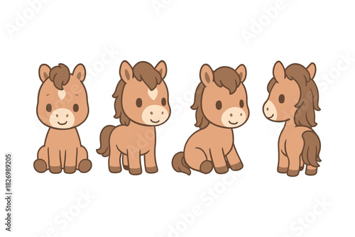Cute kawaii cartoon ponies in various adorable poses