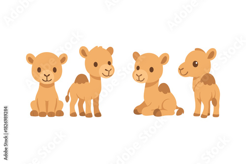 Cute cartoon camel set: adorable baby camels in various poses