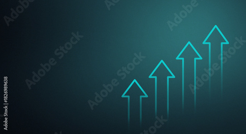 A series of teal arrows pointing upwards on a dark teal background showing positive growth concept
